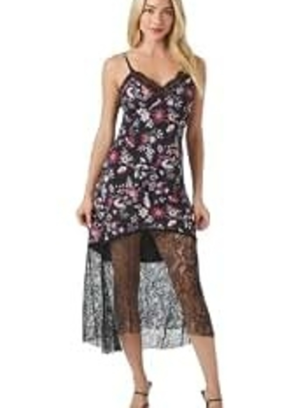 Forever 21 Black Floral Lace-Trim Maxi Slip Dress